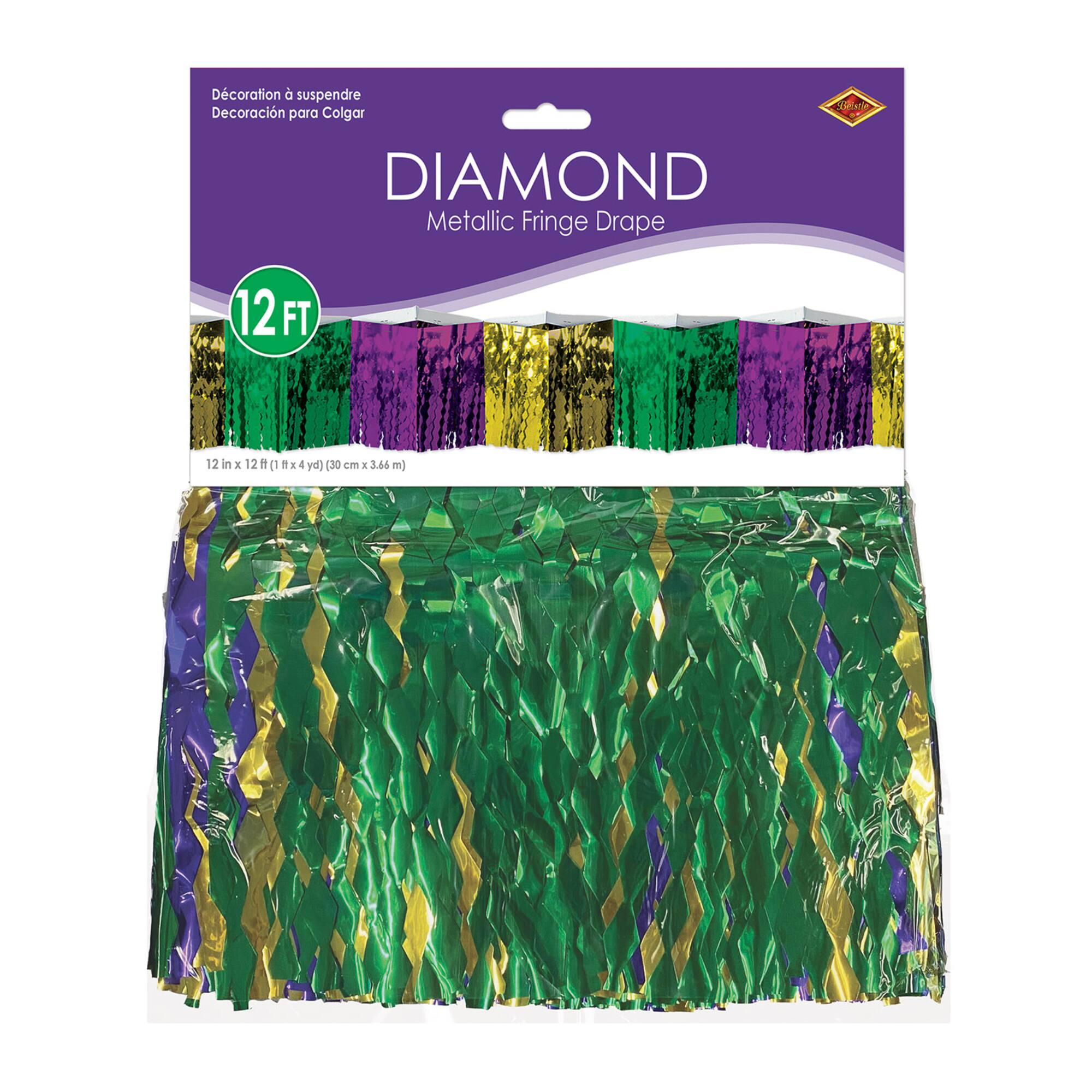 Beistle 12" x 12ft. Mardi Gras 2-Ply Diamond Metallic Fringe Drape